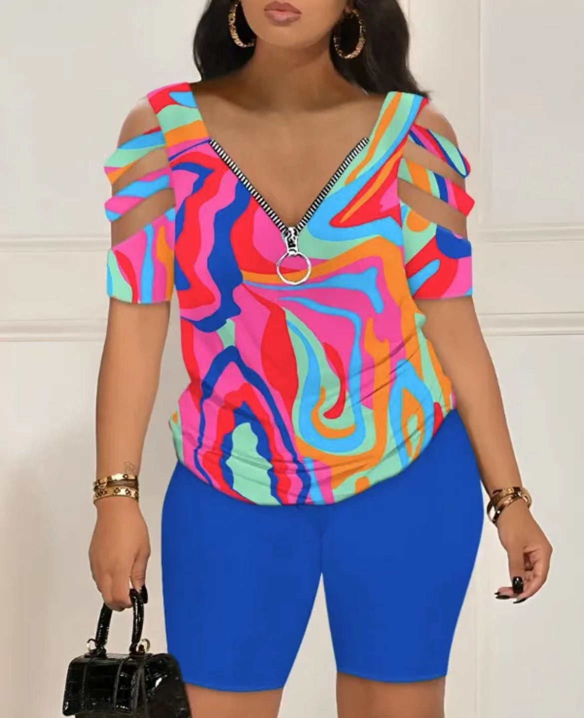 Women's Geometric Print Short Sleeve Pajama Set