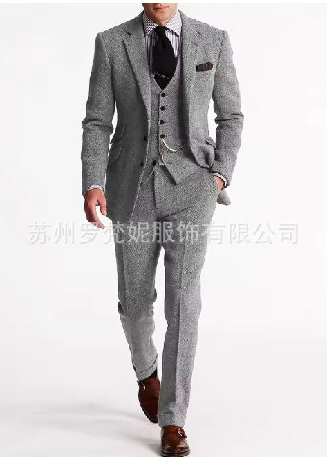 Men's Slim-Fit Herringbone Three-Piece Suit