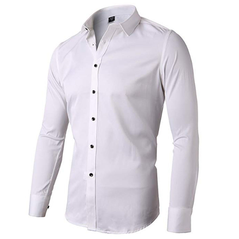 Solid-color stretch non-ironing shirt