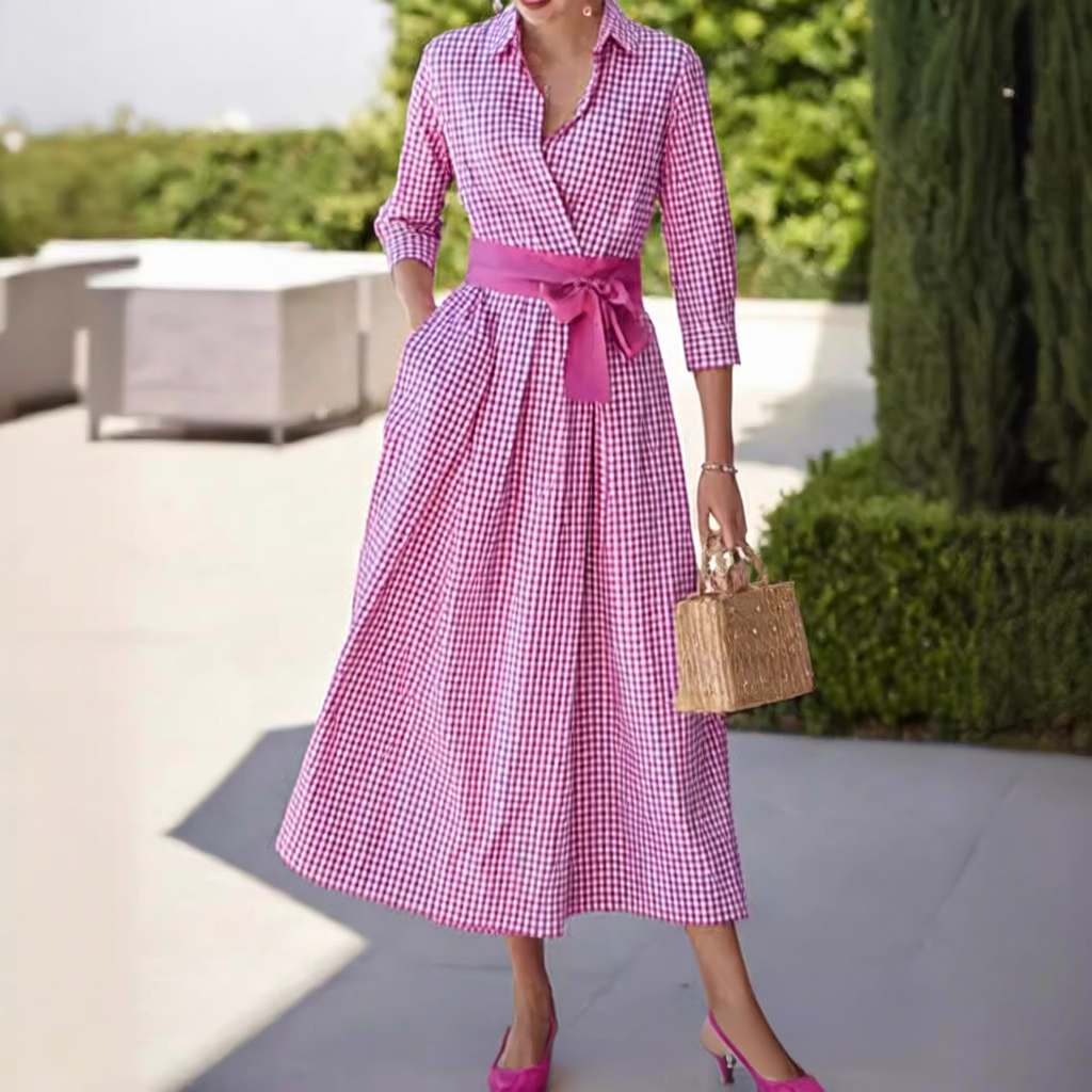 Collared high-waisted wide-legged dress