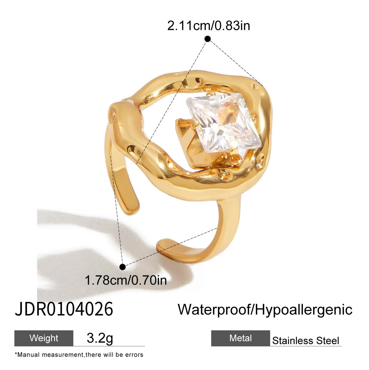 Stainless Steel Zircon Geometric Ring