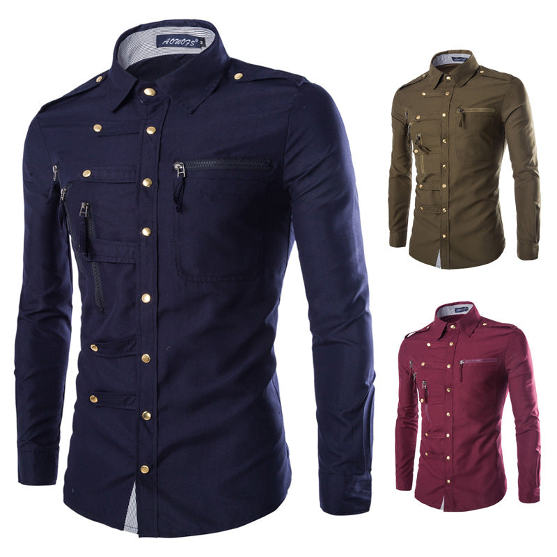 Trendy snap-on fitted long-sleeved shirt
