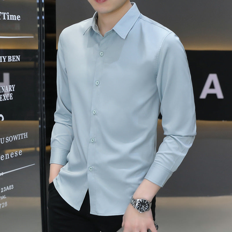 Men's Summer Ice Silk Anti-Wrinkle Long Sleeve Shirt