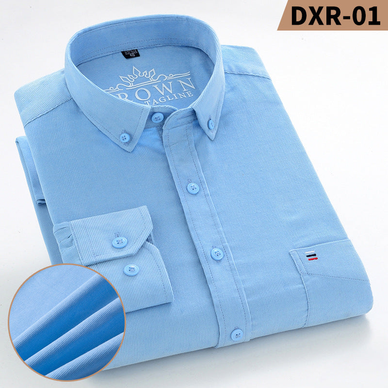 Men's Cotton Corduroy Long Sleeve Shirt Solid Color Casual Business Button-Up