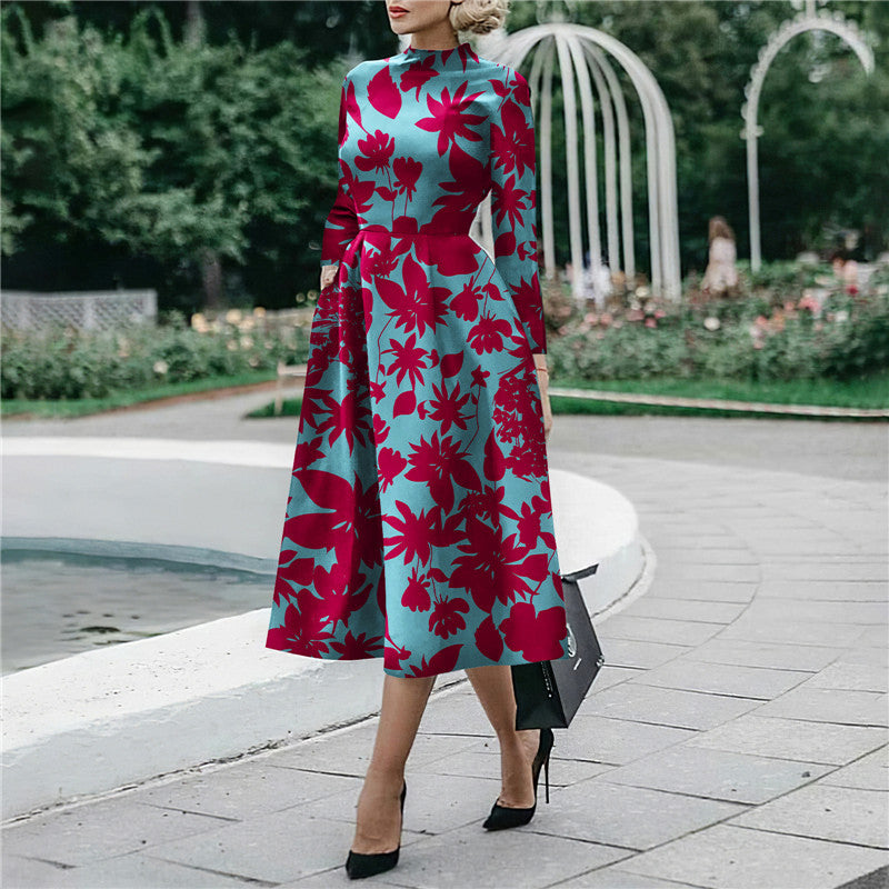 Long Sleeve V-Neck A-Line Maxi Dress for Women