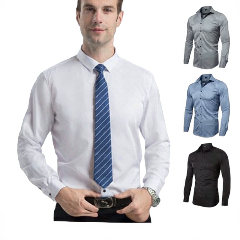 Solid-color stretch non-ironing shirt