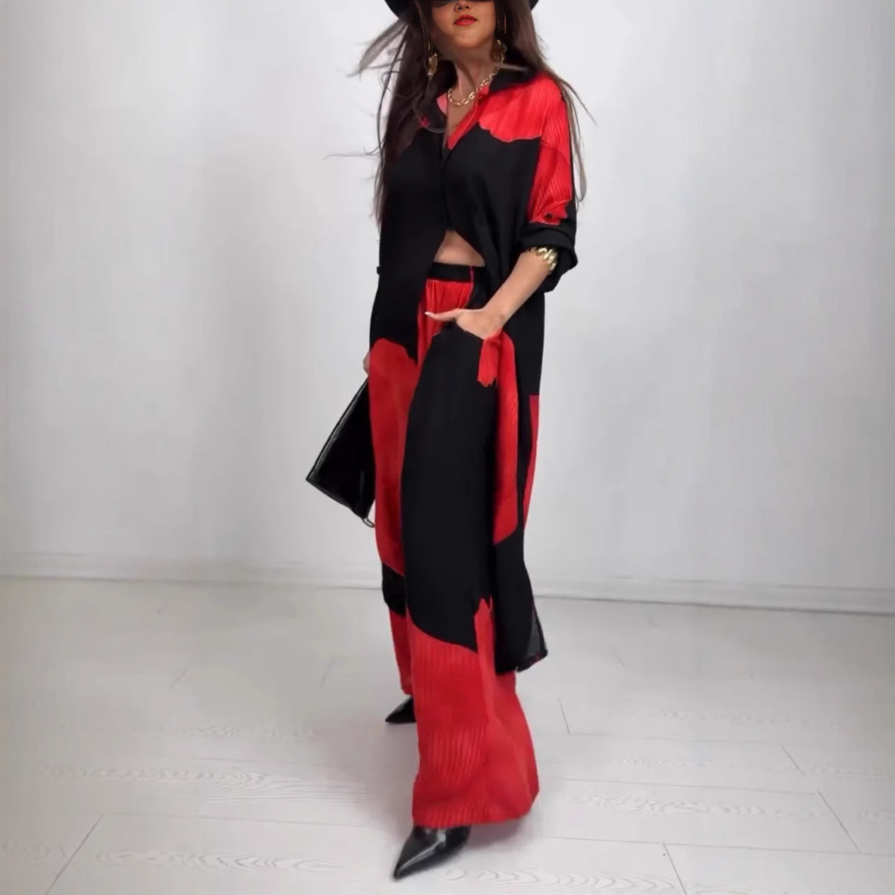 Women's Printed Cardigan and Pants Casual Suit