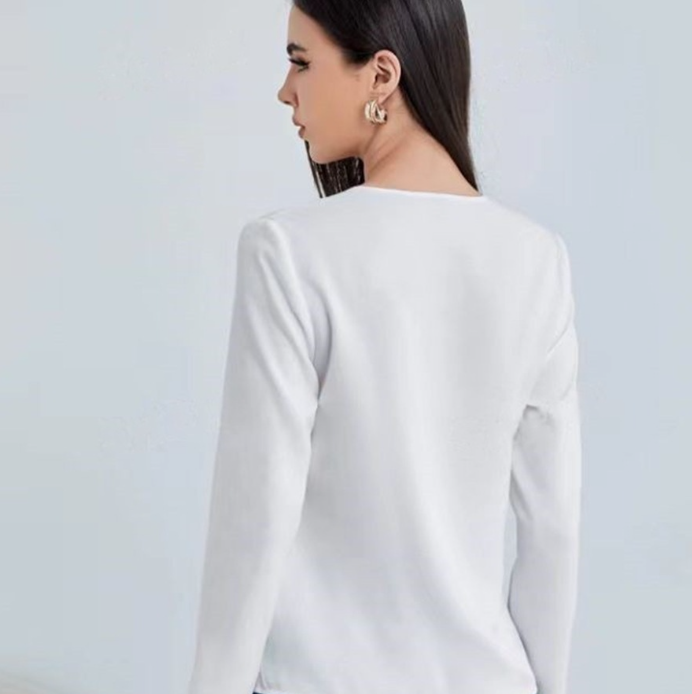 Women's Satin V-Neck Long Sleeve Shirt