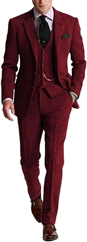 Men's Slim-Fit Herringbone Three-Piece Suit