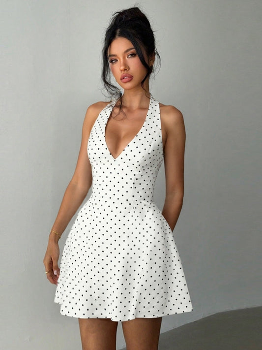 Dot-print off-the-shoulder dress