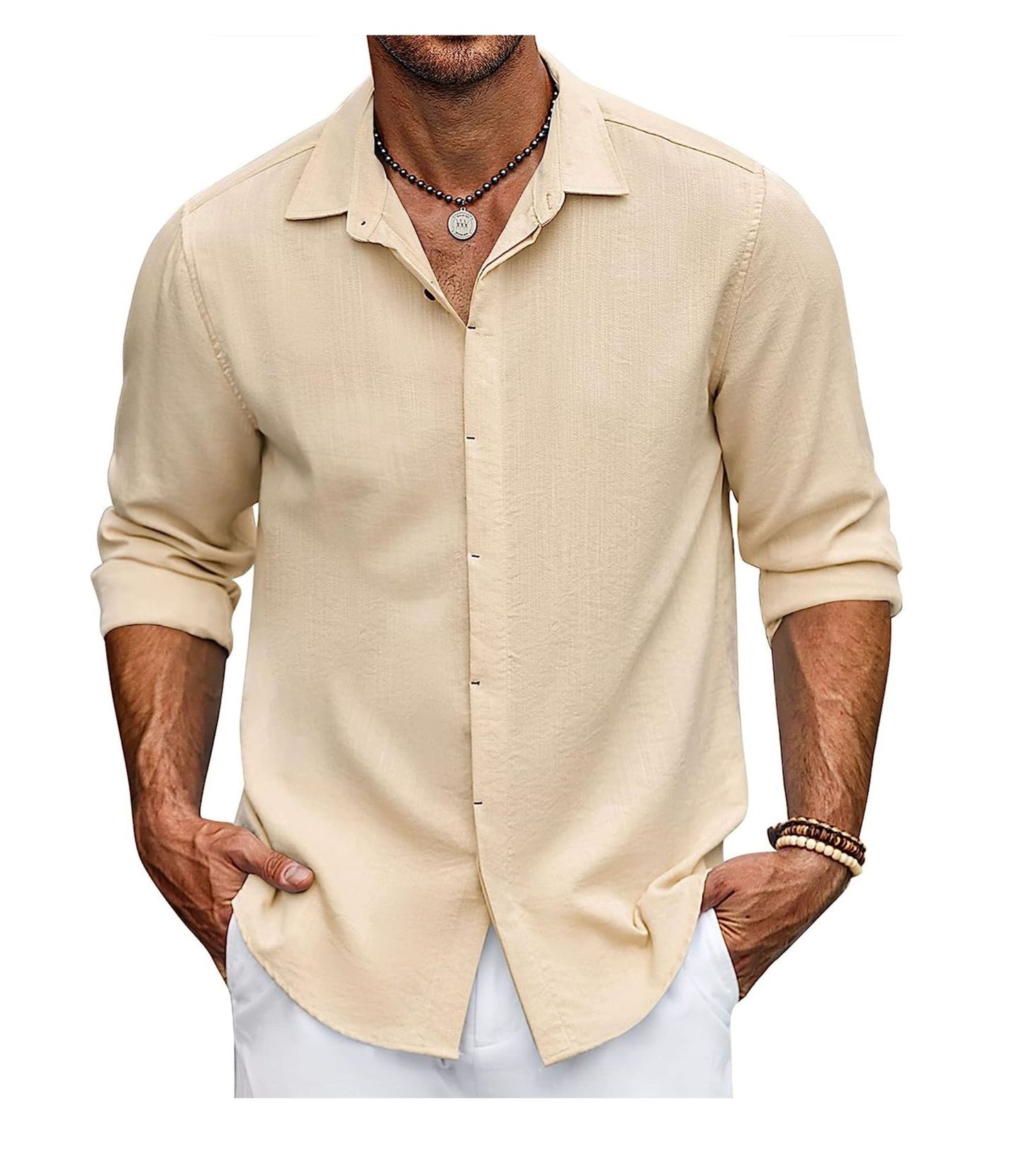 Solid-color collarless shirt