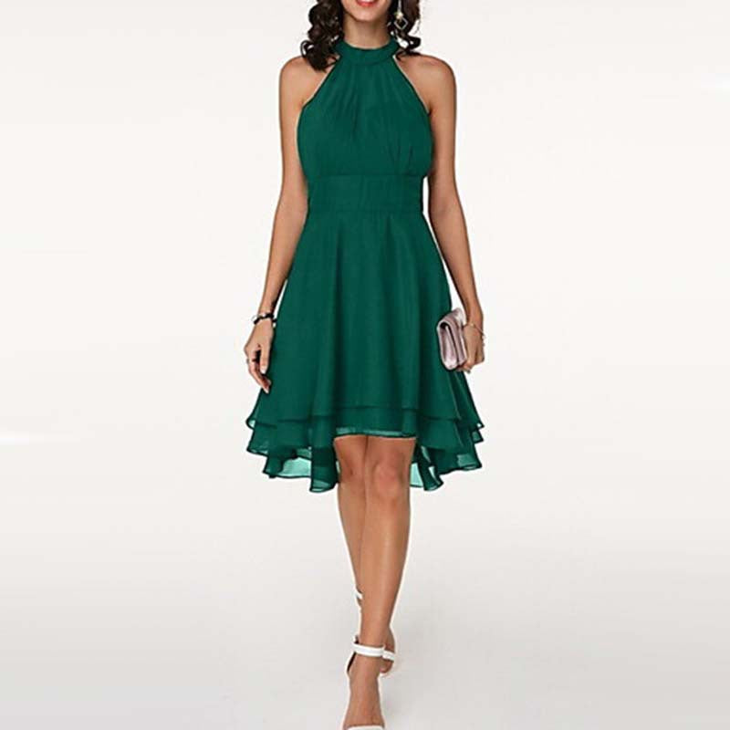 Double Layer Ruffled Sleeveless Chiffon Dress