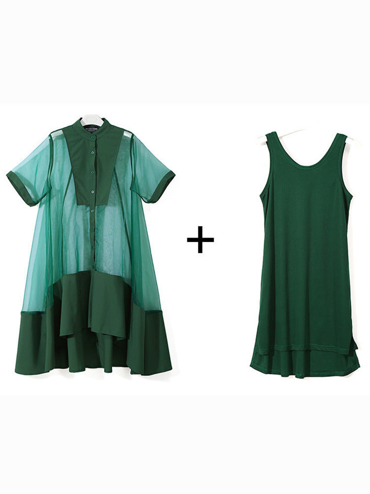 Green vest two-piece dress