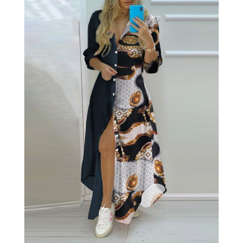 Fashion Printed Long Sleeve Shirt Dress