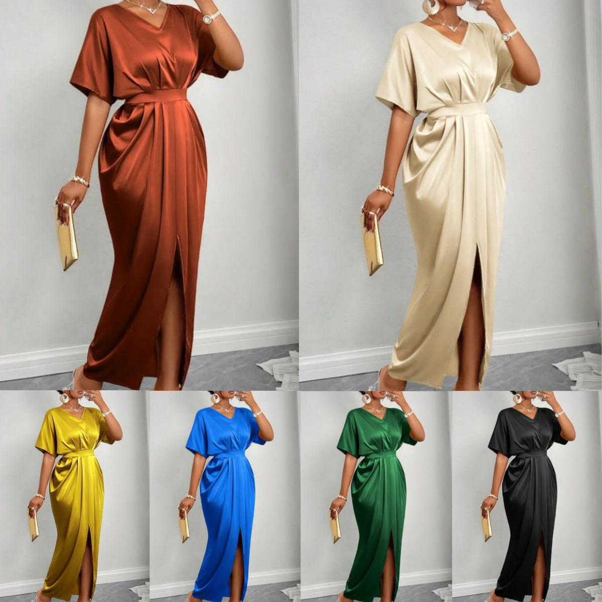 Lace V-neck slit dress