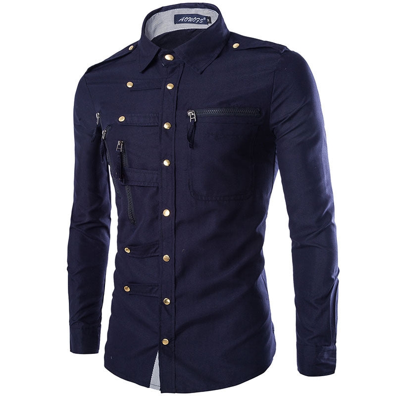 Trendy snap-on fitted long-sleeved shirt