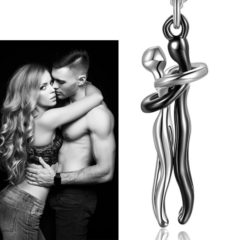 Couple Hug Pendant Necklace in Gold Silver Rose Gold Black