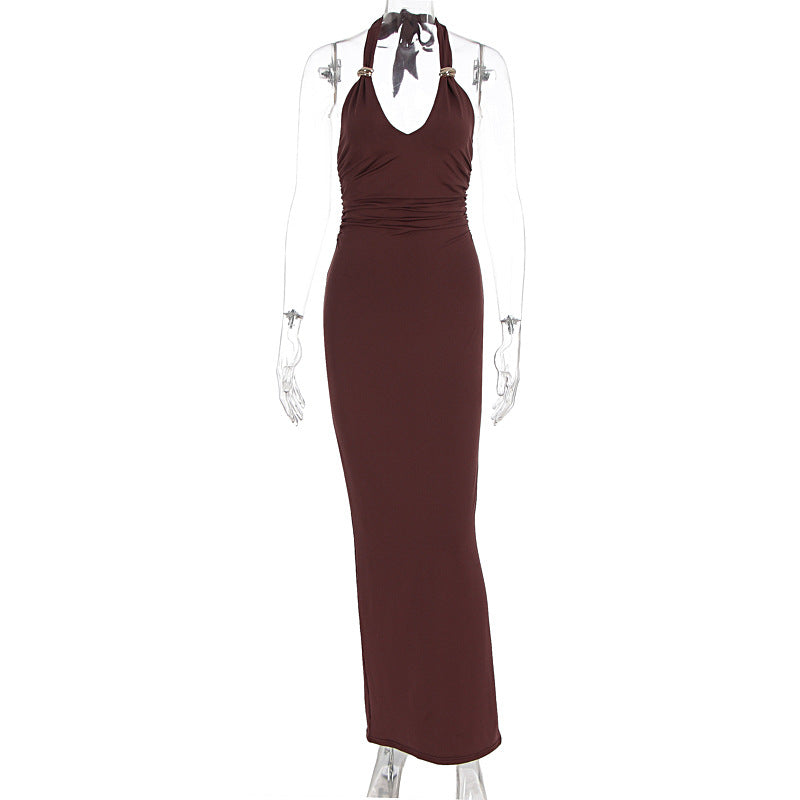 Sleeveless Bodycon Dress with Deep V-Neck and Slit