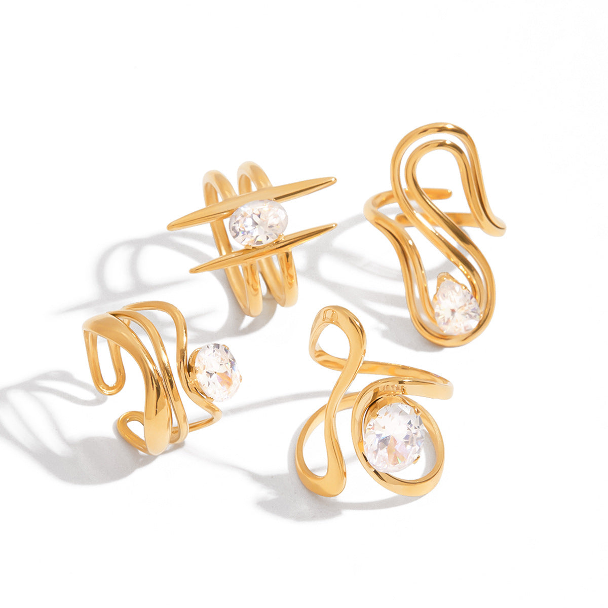 Stainless Steel Zircon Geometric Ring