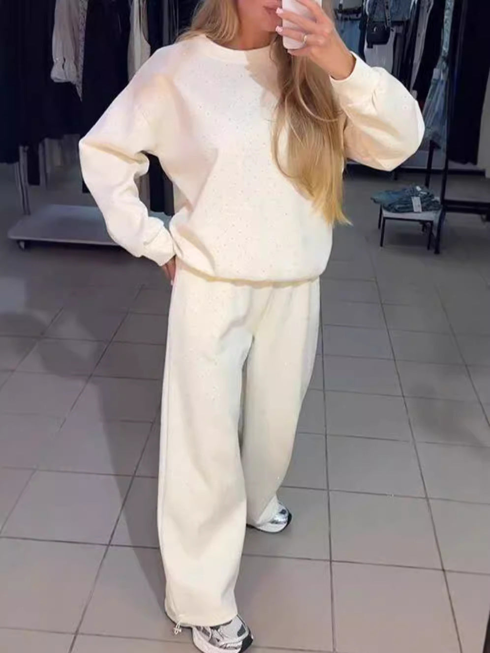 Women's Casual Two-Piece Set with Rhinestone Detail