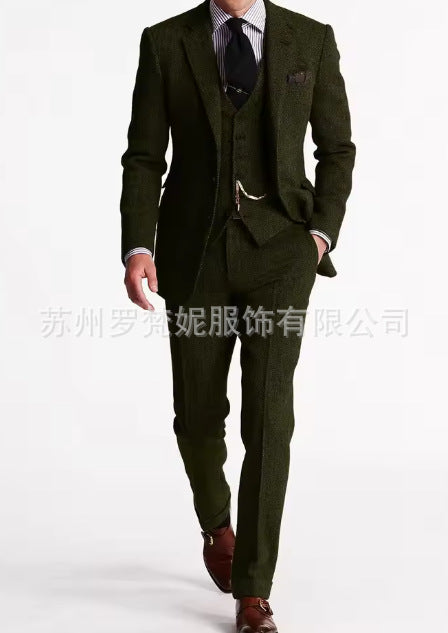 Men's Slim-Fit Herringbone Three-Piece Suit