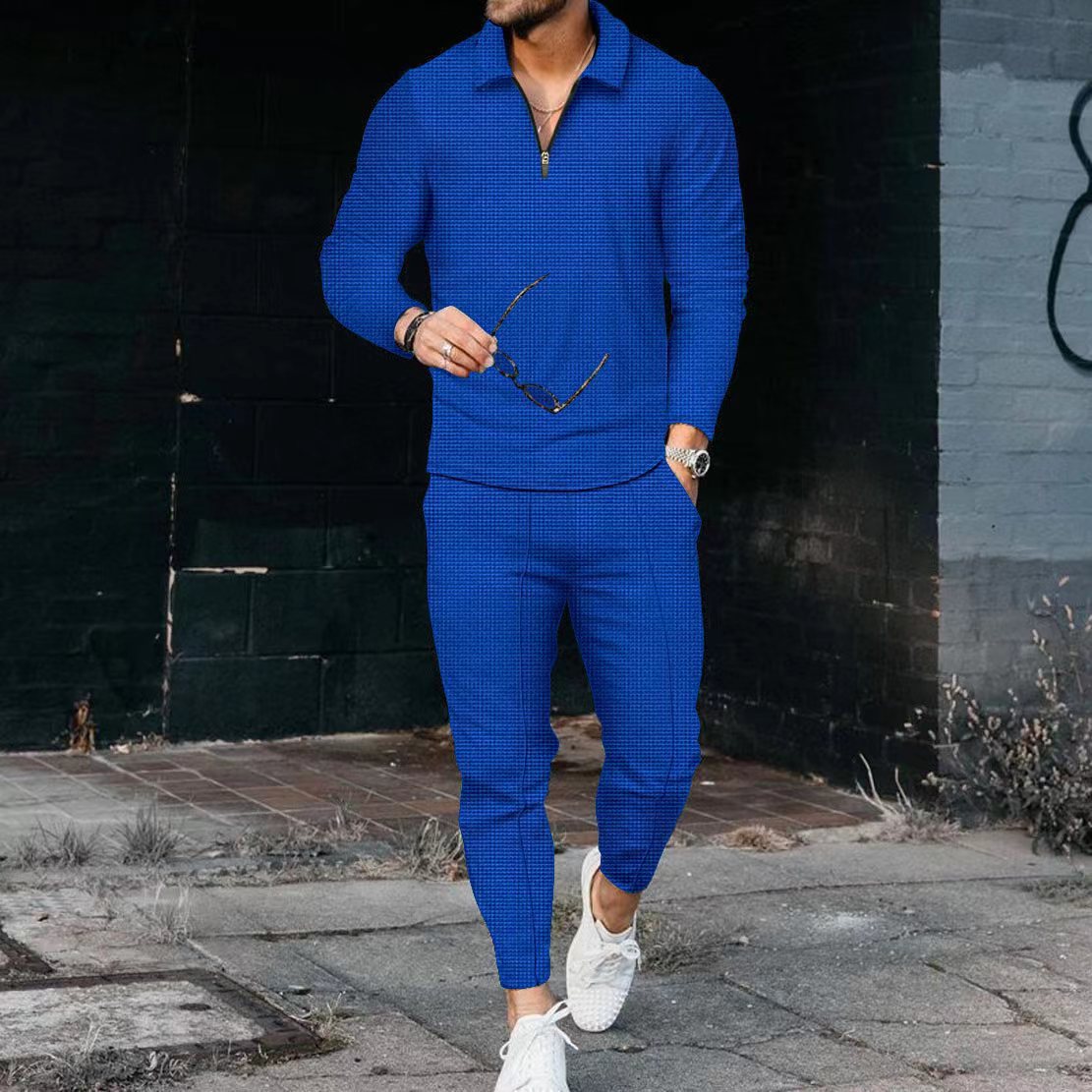 Men's Textured Long Sleeve Polo and Pants