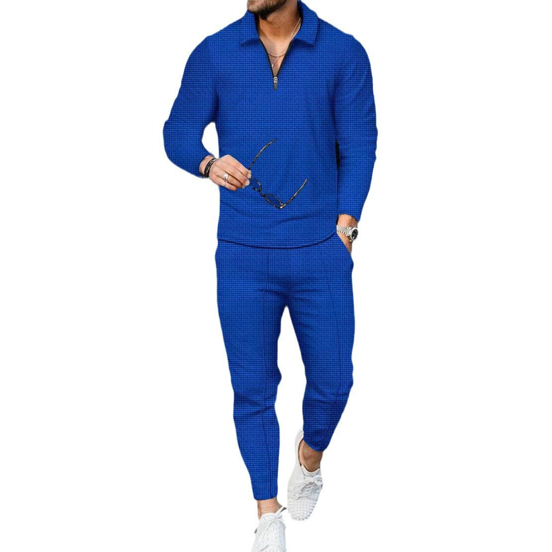 Men's Textured Long Sleeve Polo and Pants