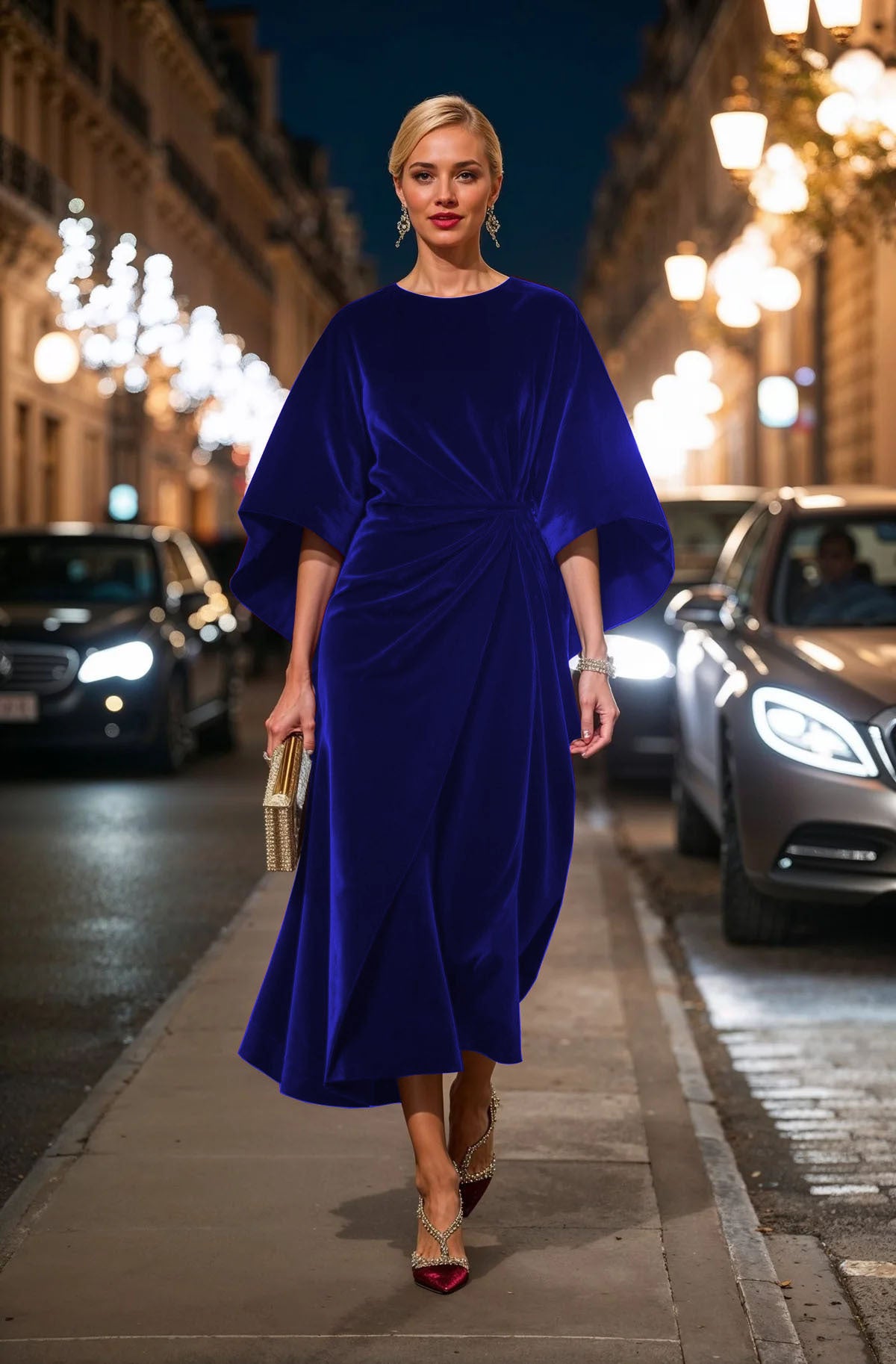 Elegant Velvet Bat Sleeve Dress