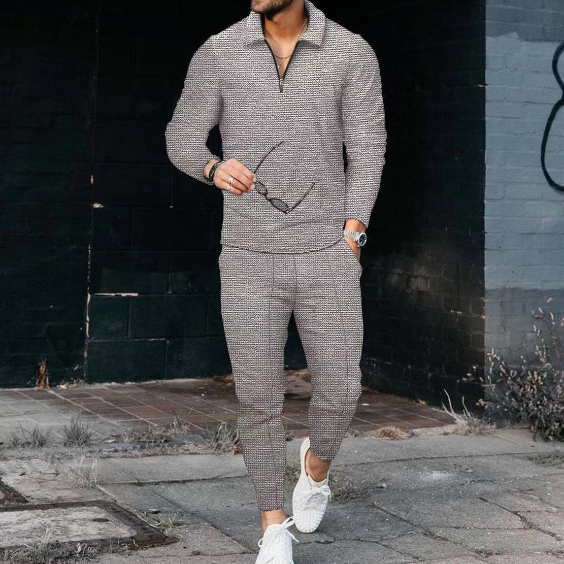 Men's Textured Long Sleeve Polo and Pants