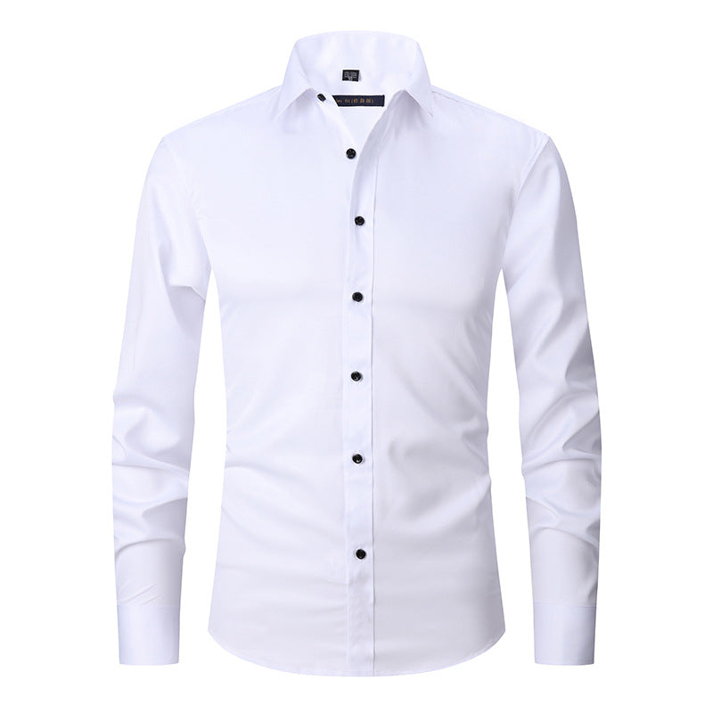 Solid-color stretch non-ironing shirt