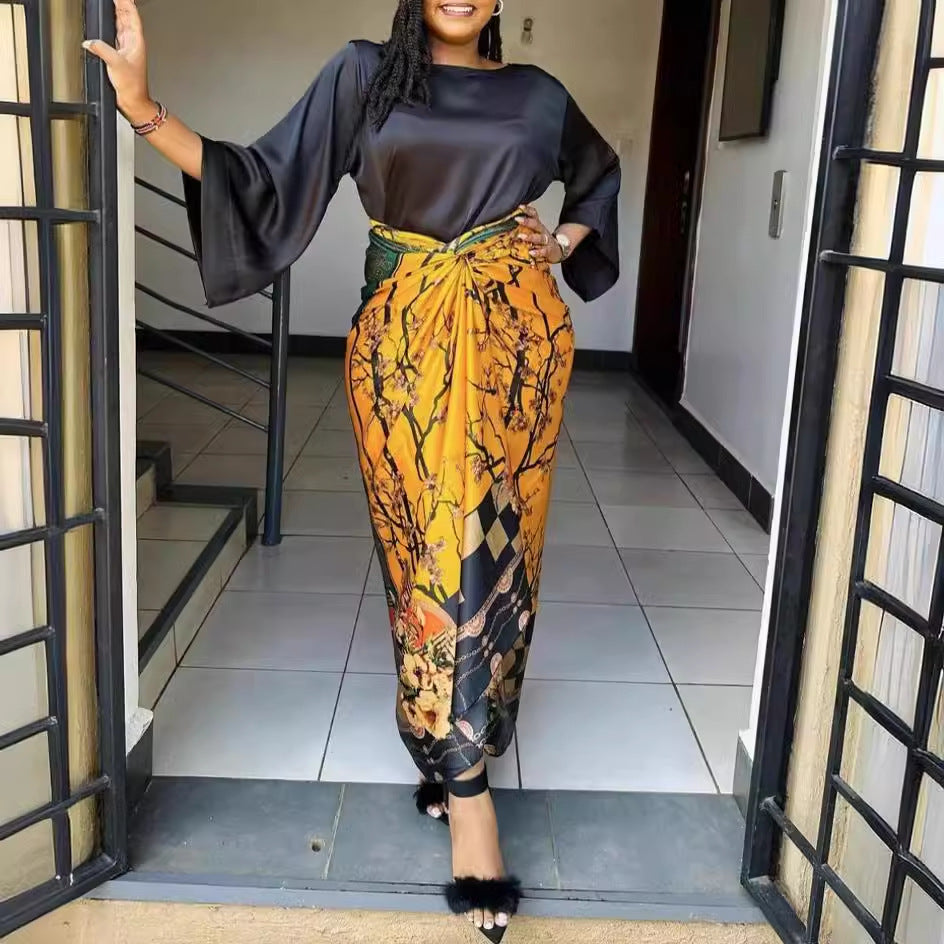 Fashionable strap-printed dress