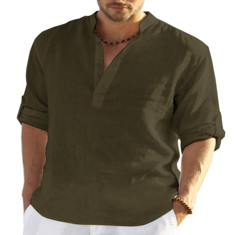 Men's Cotton Linen Long Sleeve T-shirt