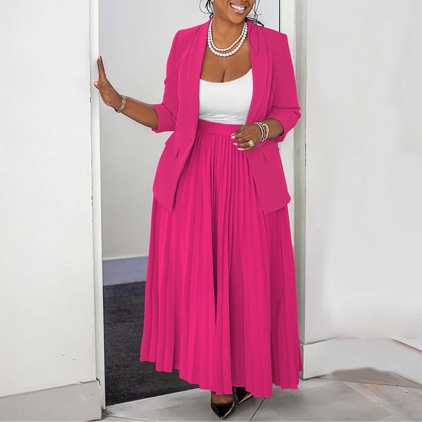 Women's Professional Suit with Pleated Skirt Set