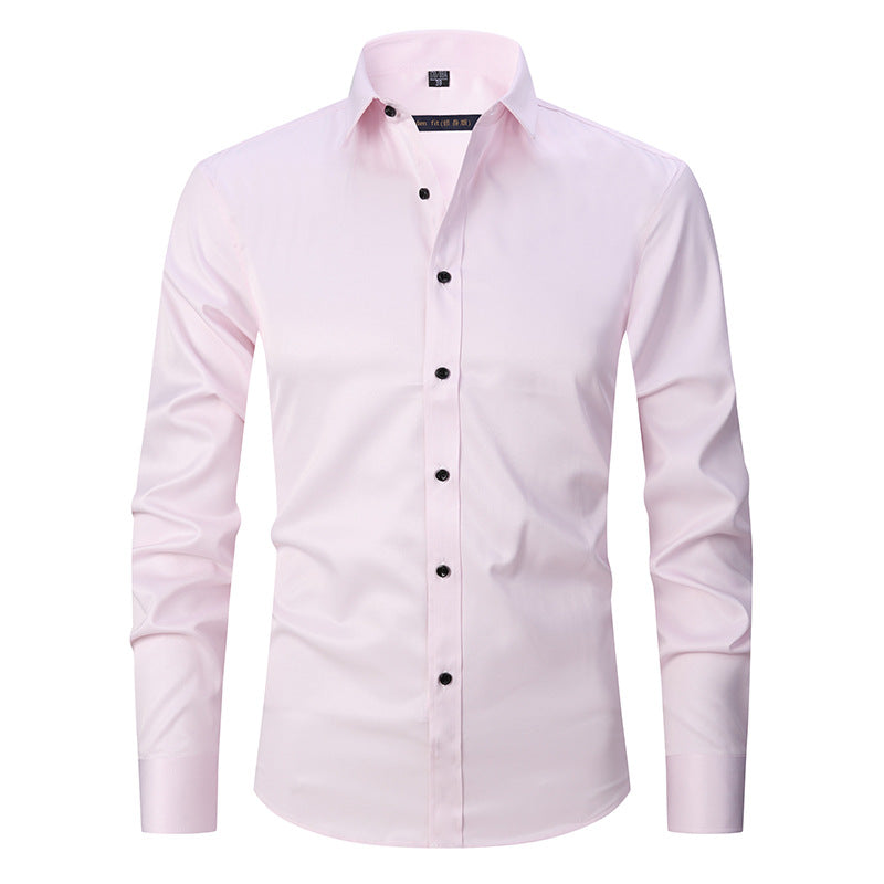 Solid-color stretch non-ironing shirt