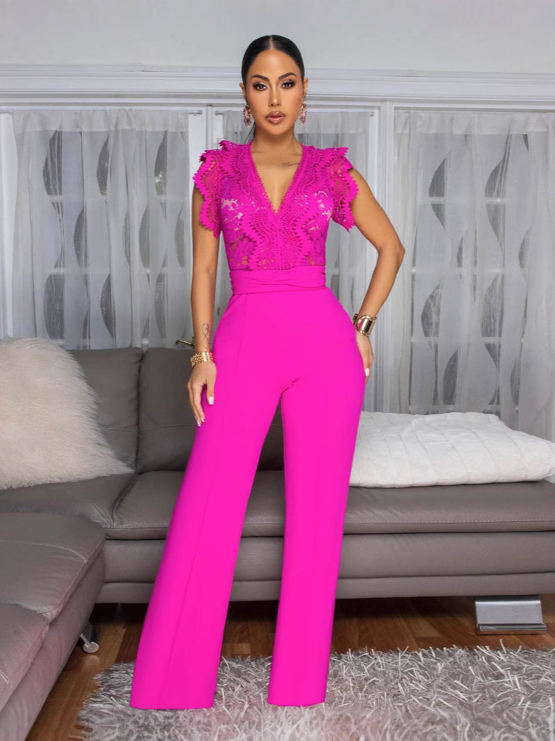 Women's Lace Stitching Sleeveless Jumpsuit