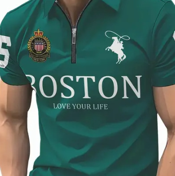 Men's casual, versatile, lightweight and fashionable zipper POLO shirt