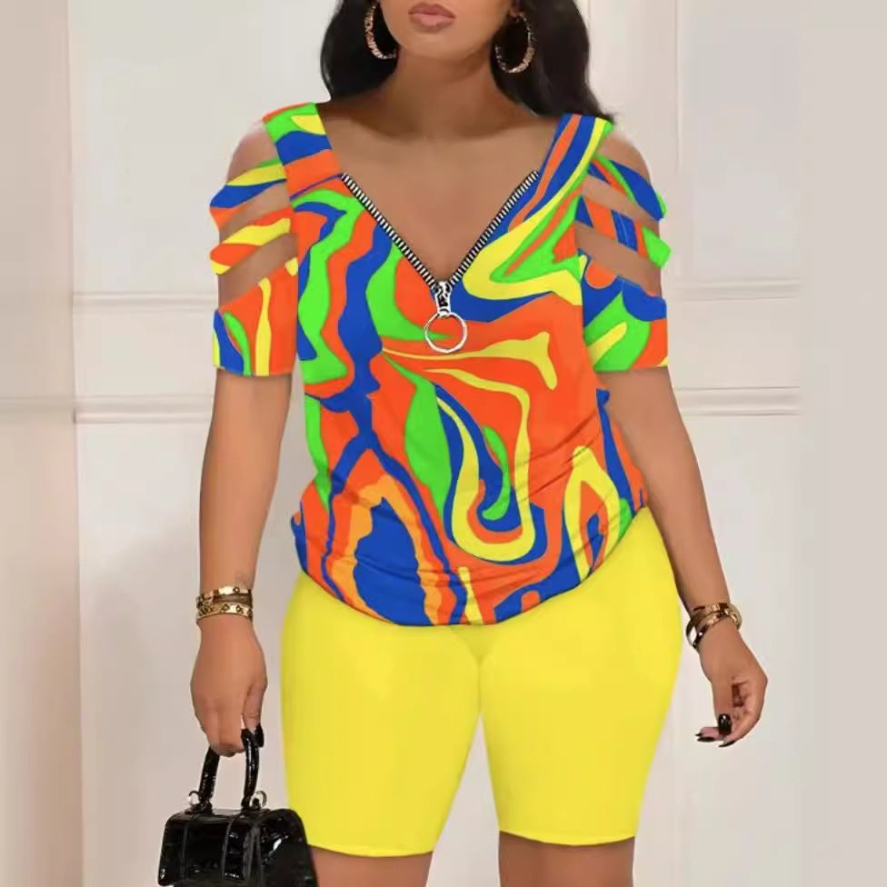 Women's Geometric Print Short Sleeve Pajama Set