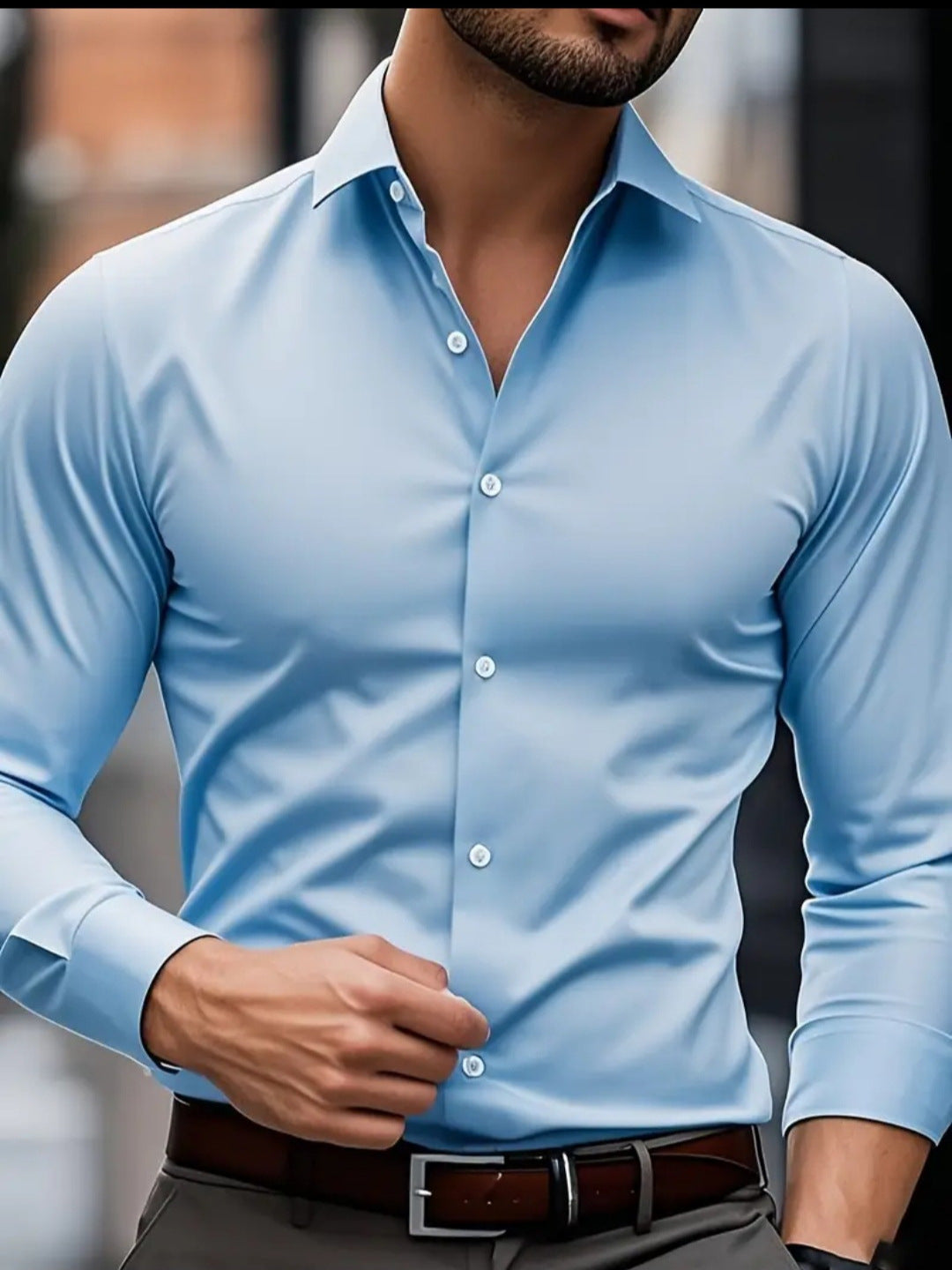 Solid-color stretch plus-size shirt for men