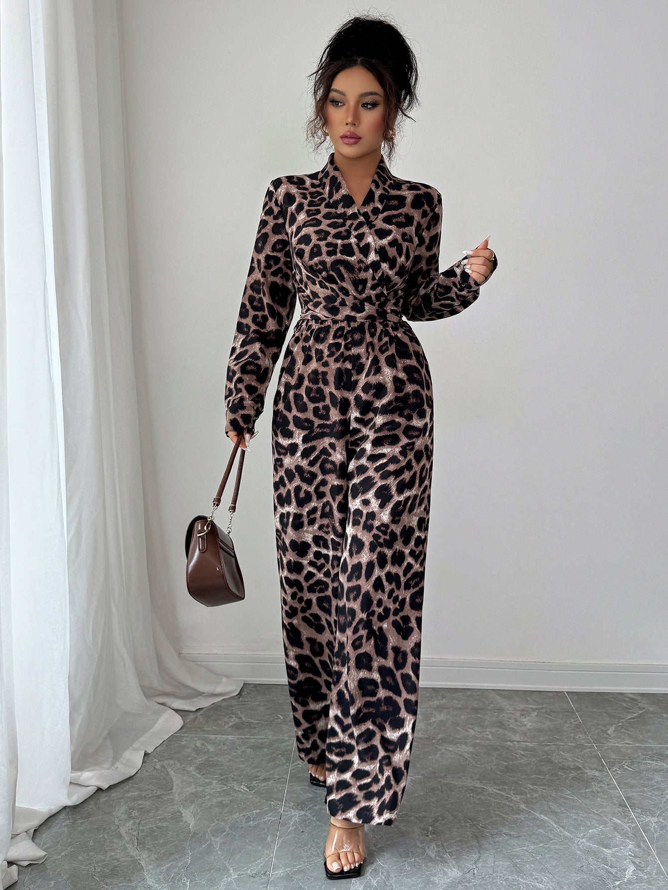 Elegant Leopard Print Wide-Leg Jumpsuit