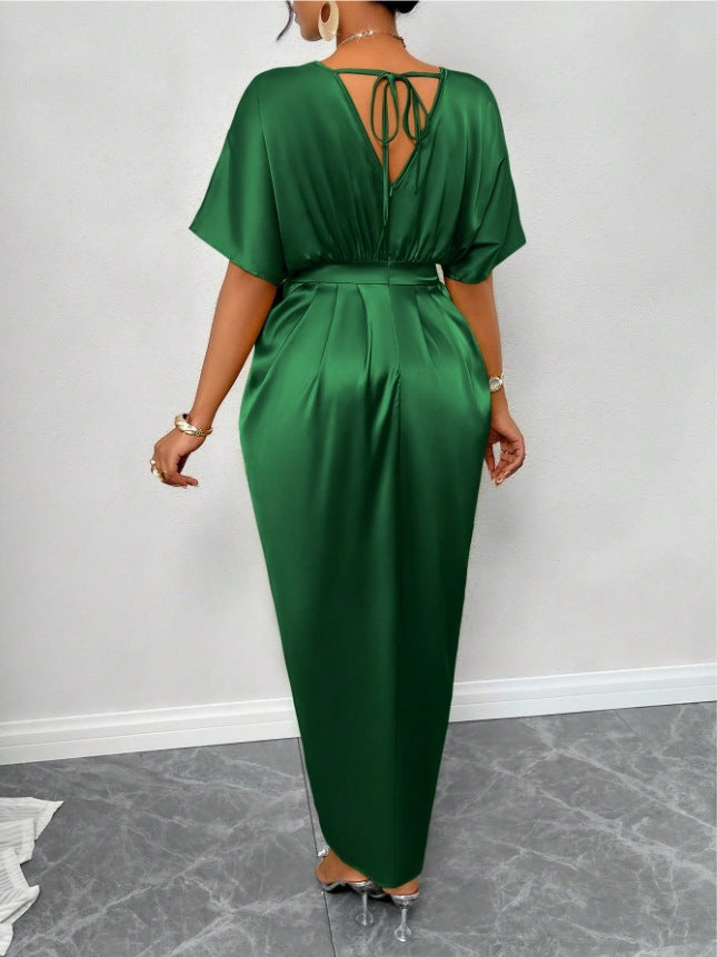 Lace V-neck slit dress