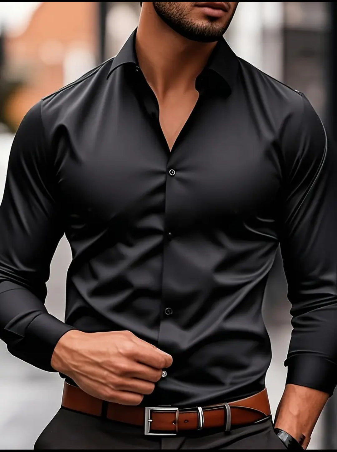 Solid-color stretch plus-size shirt for men