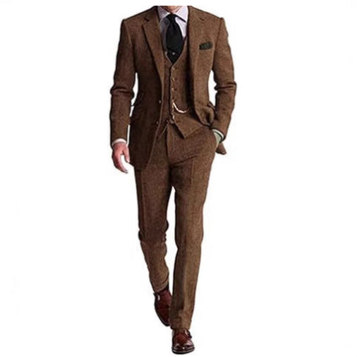 Men's Slim-Fit Herringbone Three-Piece Suit