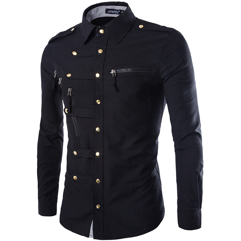 Trendy snap-on fitted long-sleeved shirt