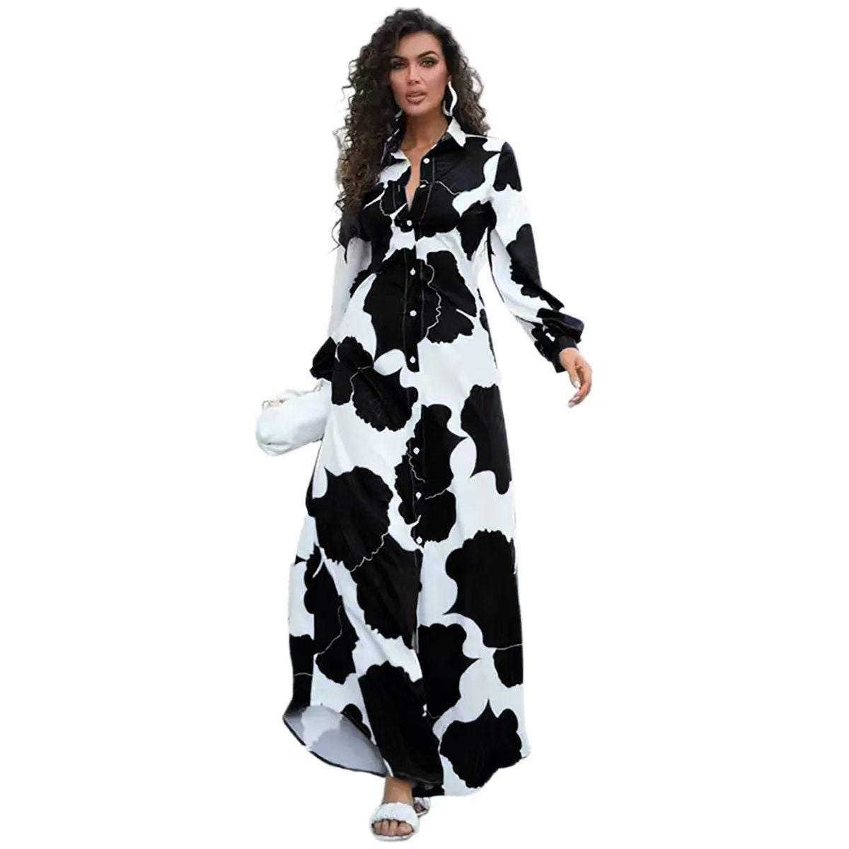 Fashion Printed Long Sleeve Shirt Dress