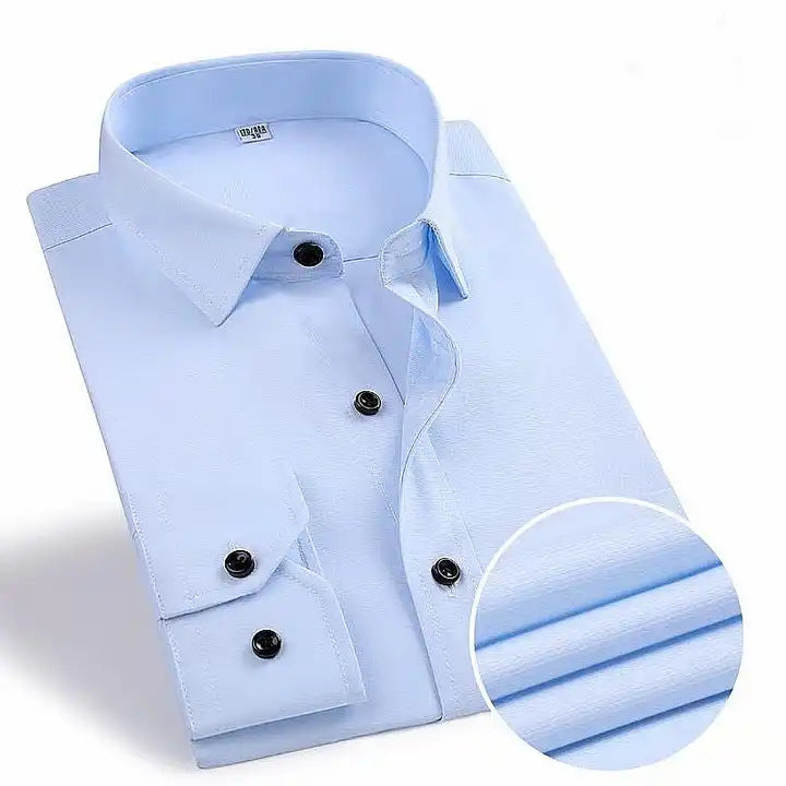 Solid-color stretch non-ironing shirt