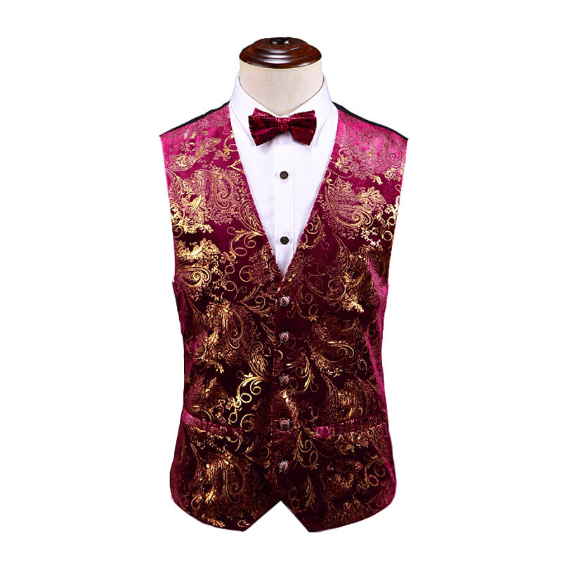 Gold-embossed casual formal vest waistcoat
