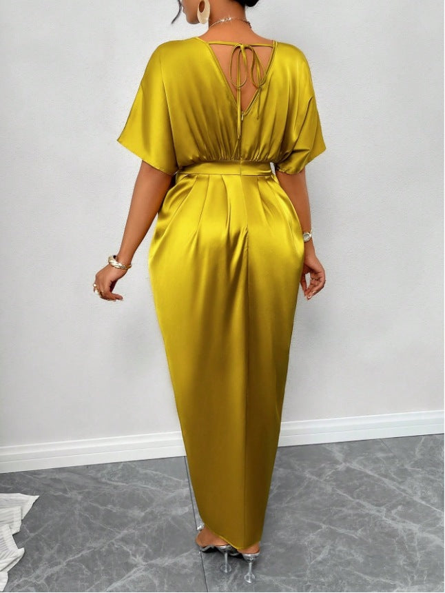 Lace V-neck slit dress