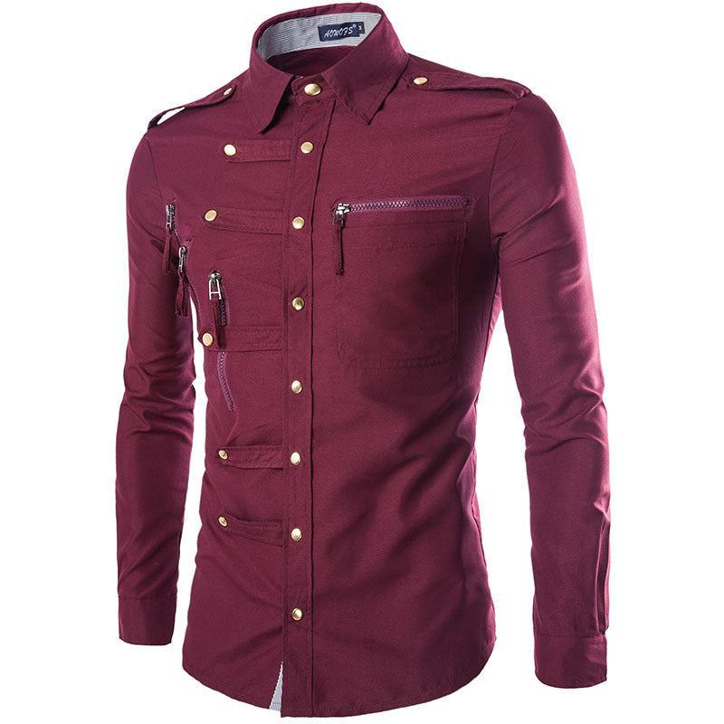 Trendy snap-on fitted long-sleeved shirt