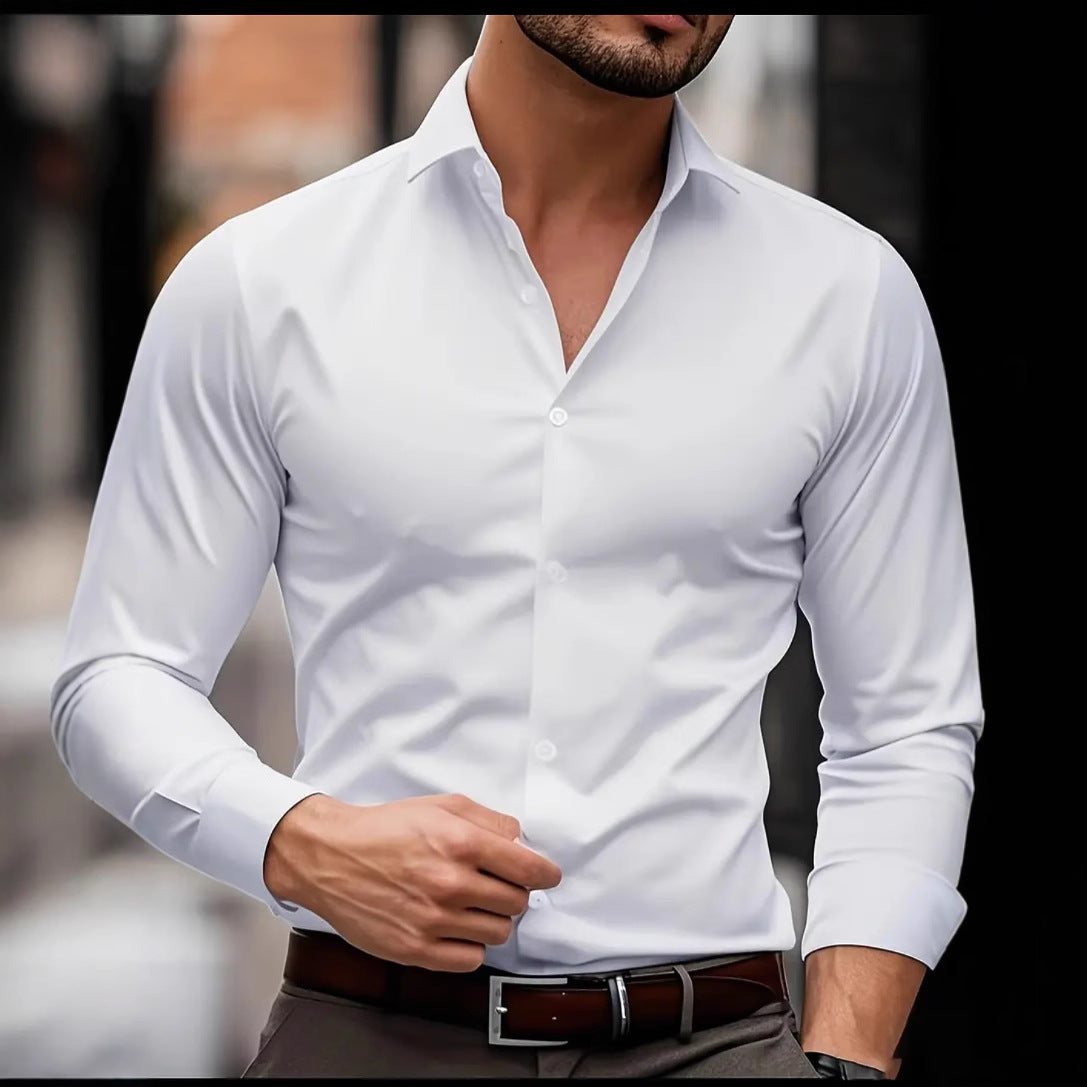 Solid-color stretch plus-size shirt for men