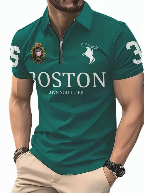 Men's casual, versatile, lightweight and fashionable zipper POLO shirt